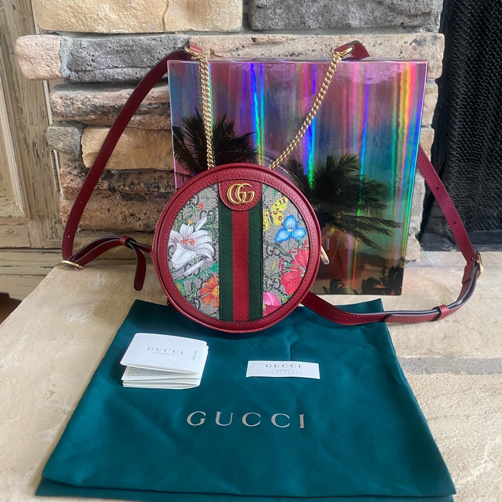 NEW & AUTHENTIC! GUCCI Ophidia GG Supreme Monogram Web Flora Mini Round Backpack